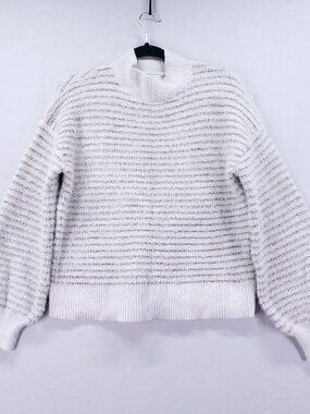 Liz Claiborne Woman Sweater Size L Knit Pullover Metallic Striped Mock Neck